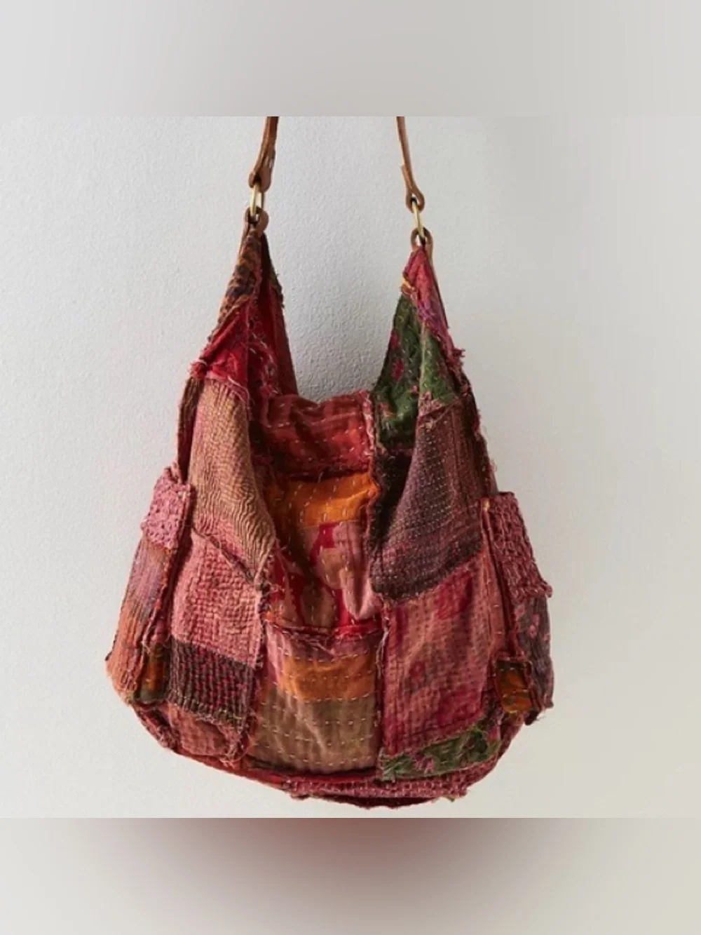 Free People Patchwork Boho Hobo Bag in Red